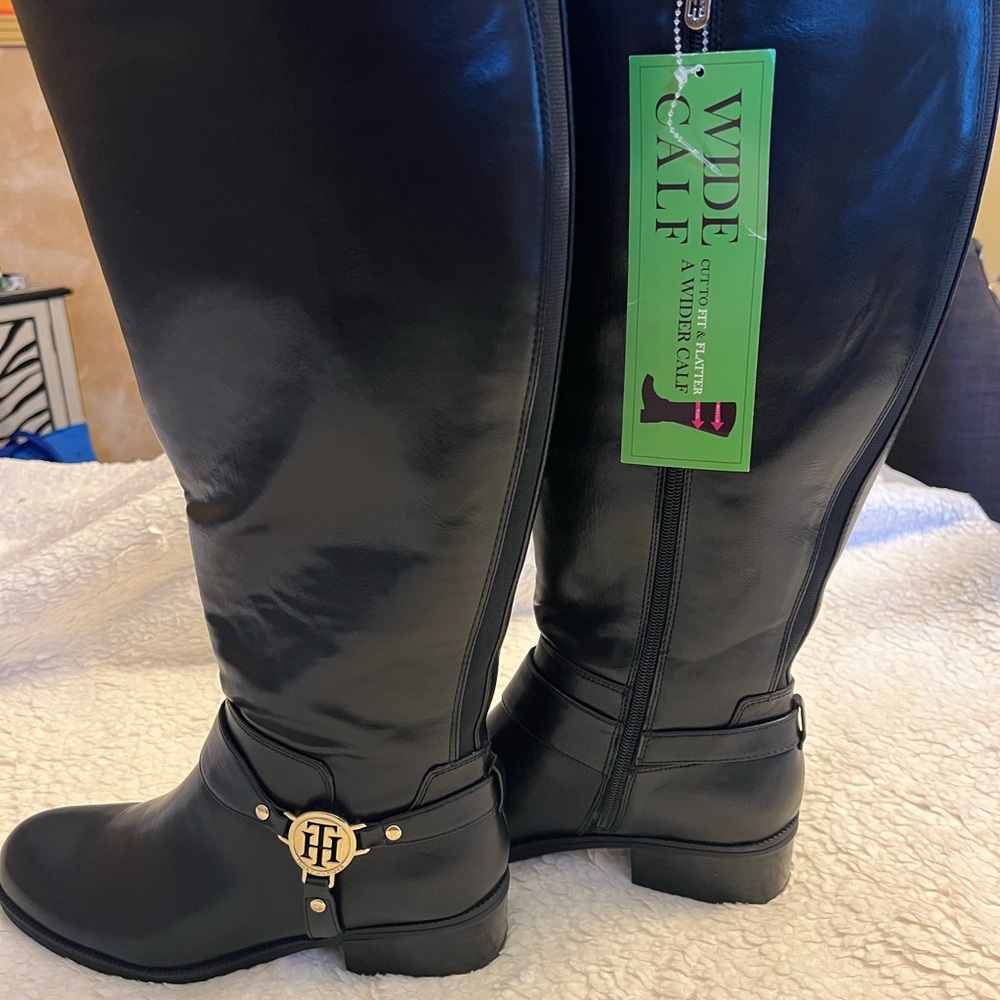 Tommy Hilfiger Black Wide Calf Knee High Boots